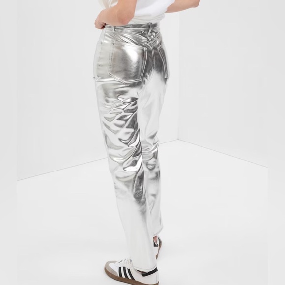 Silver metallic 5 pocket shiny silver faux leather jean Gap NWT Sz-6R (28). H17 - Picture 2 of 16